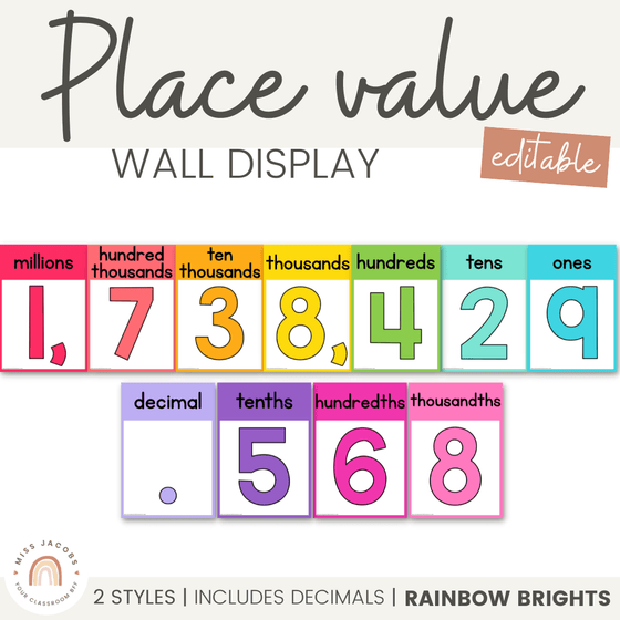 PLACE VALUE WALL DISPLAY | RAINBOW BRIGHTS - Miss Jacobs Little Learners
