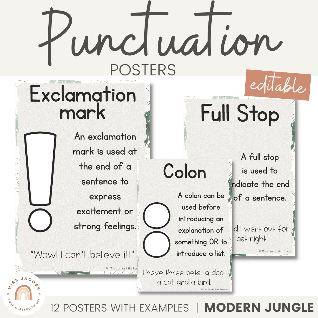 Punctuation Posters Modern Jungle English Classroom Decor Default Title Miss Jacobs Little