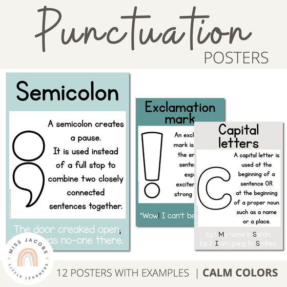 Punctuation Posters | MODERN RAINBOW Color Palette | Calm Colors Decor - Miss Jacobs Little Learners