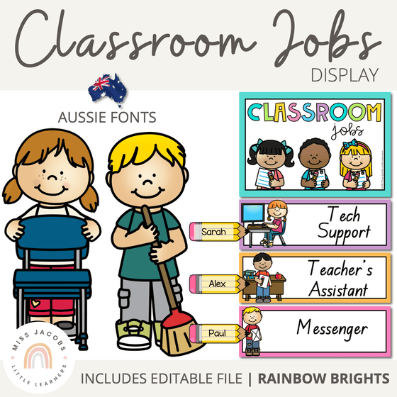 QLD Classroom Jobs Display | Rainbow Classroom Decor - Miss Jacobs Little Learners