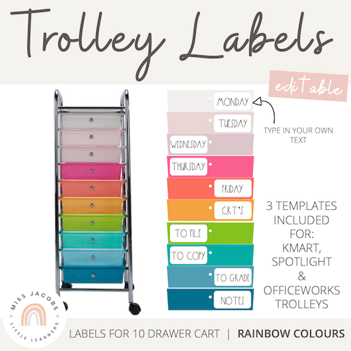 Rainbow Trolley Labels - for Spotlight and Kmart Trolley Drawers