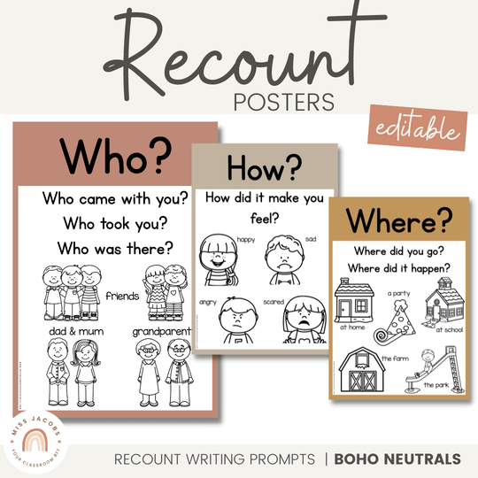 Recount Posters - Boho Neutrals Classroom Theme