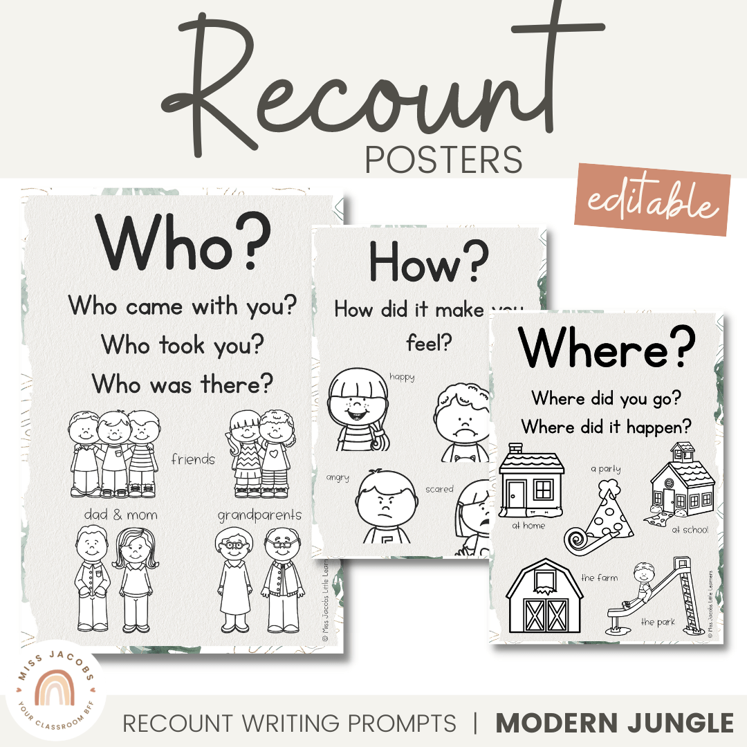 Recount Recount Posters - Modern Jungle Classroom Decor