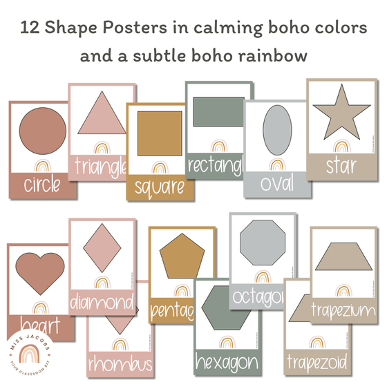 Shape Posters | Modern Boho Rainbow | Calm Classroom Decor | Editable - Miss Jacobs Little Learners