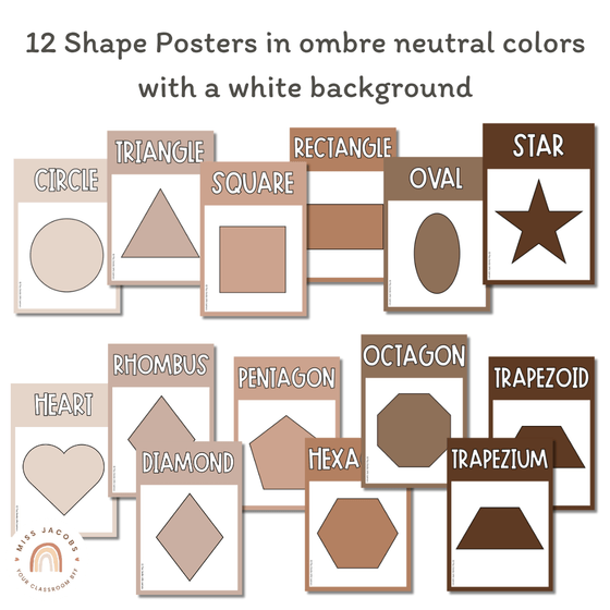 Shape Posters | Ombre Neutrals Calm Classroom Decor | Editable - Miss Jacobs Little Learners