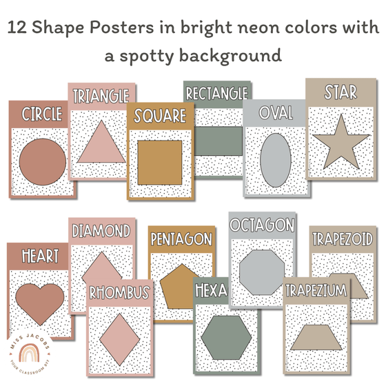Shape Posters | Spotty Boho Calm Classroom Decor | Neutral Rainbow | Editable - Miss Jacobs Little Learners