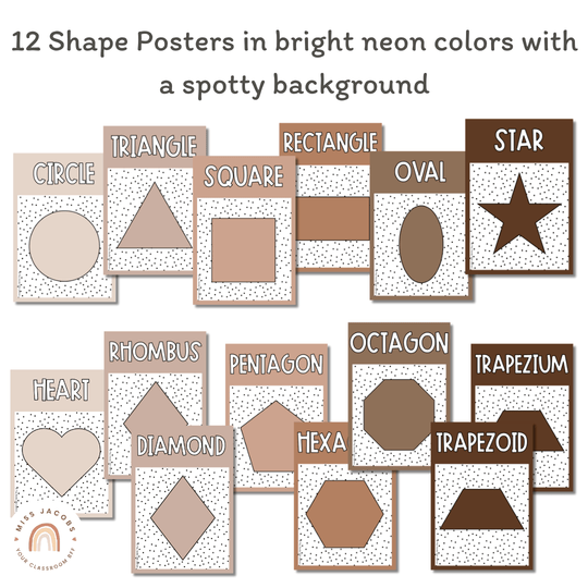 Shape Posters | Spotty Neutrals Calm Classroom Decor | Editable