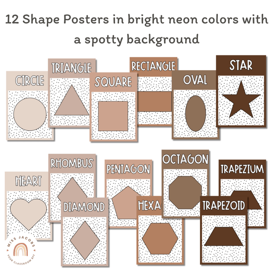Shape Posters | Spotty Neutrals Calm Classroom Decor | Editable - Miss Jacobs Little Learners