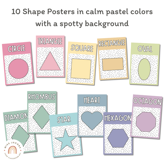 Shape Posters | Spotty Pastels Calm Classroom Decor | Editable - Miss Jacobs Little Learners