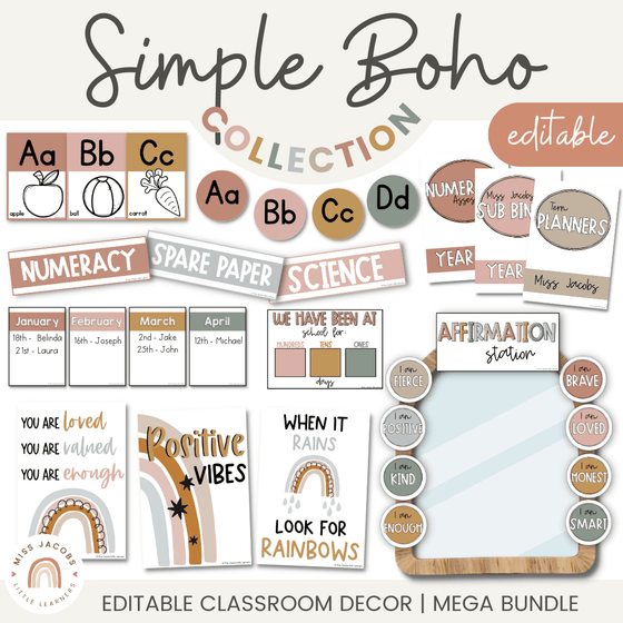 SIMPLE BOHO Classroom Decor BUNDLE | Neutral Boho Decor - Miss Jacobs Little Learners