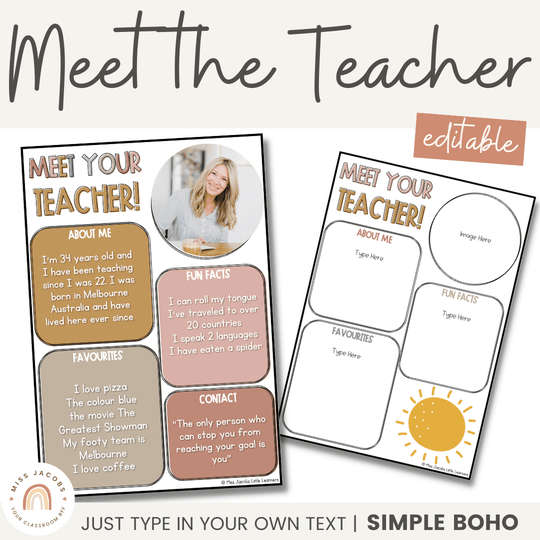 Meet the Teacher Template Simple Boho | Editable Classroom Decor