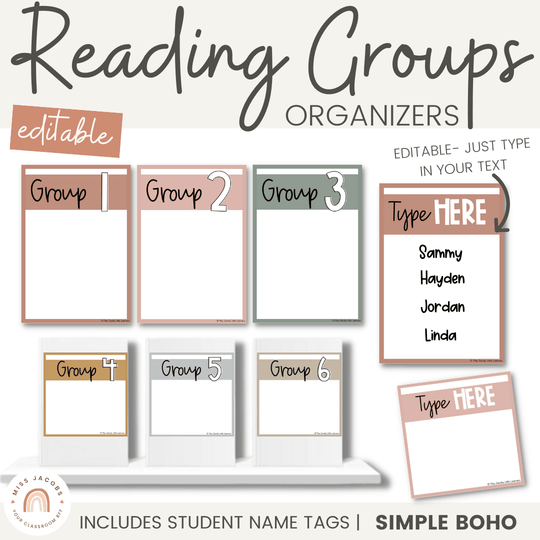 Simple Boho Reading Groups Organizers | Editable Neutral Guided Reading Posters and Labels