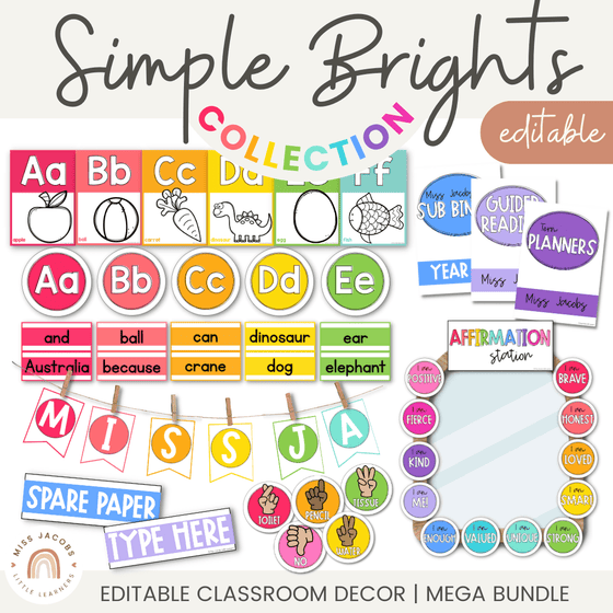 Simple Brights Rainbow Classroom Decor Bundle | EDITABLE - Miss Jacobs Little Learners