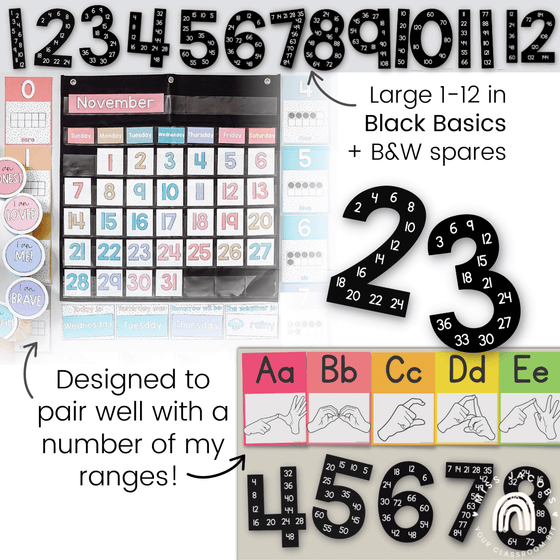 Skip Counting Large Number Display 1 - 12 | Black Basics Classroom Decor - Miss Jacobs Little Learners
