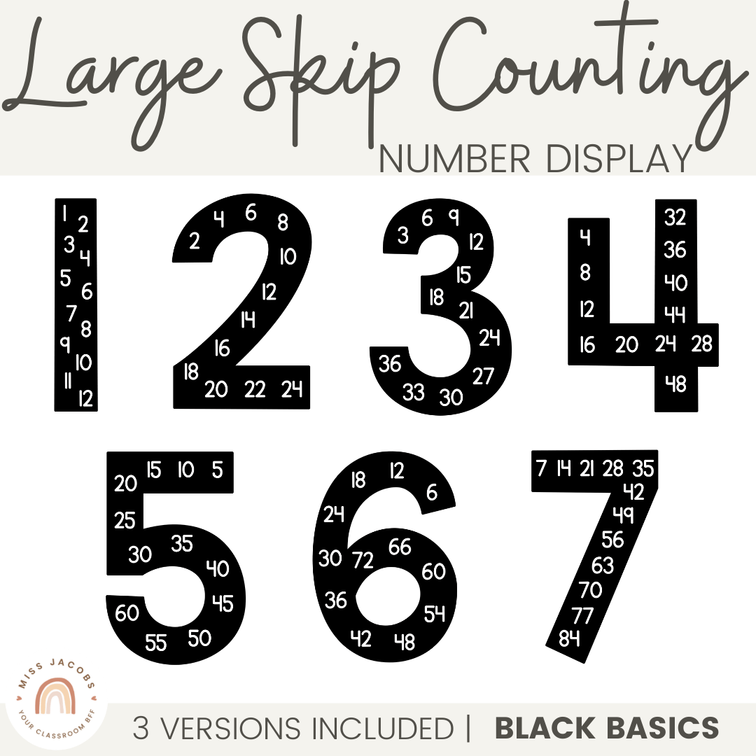 Skip Counting Large Number Display 1 - 12 | Black Basics Classroom Dec skip-counting-large-number-display-1-12-black-basics-classroom-dec