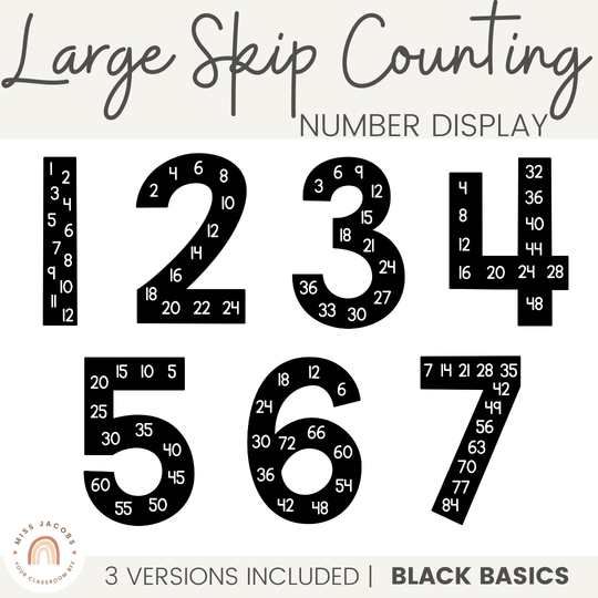 Skip Counting Large Number Display 1 - 12 | Black Basics Classroom Decor
