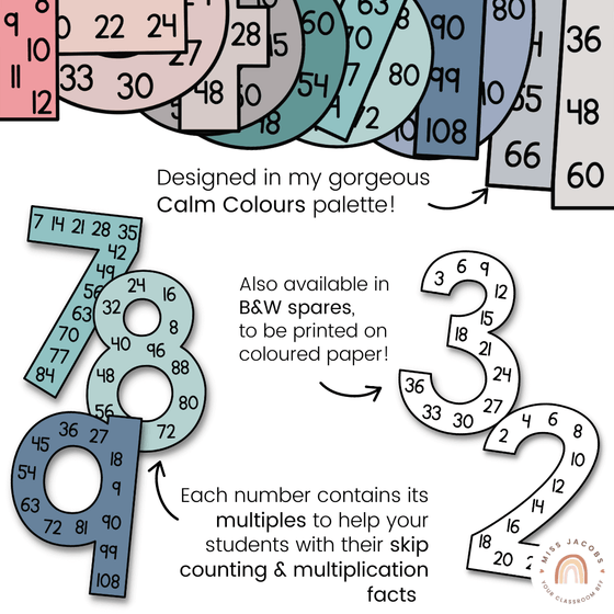 Skip Counting Large Number Display | MODERN RAINBOW Colors | Calm Colors Decor - Miss Jacobs Little Learners
