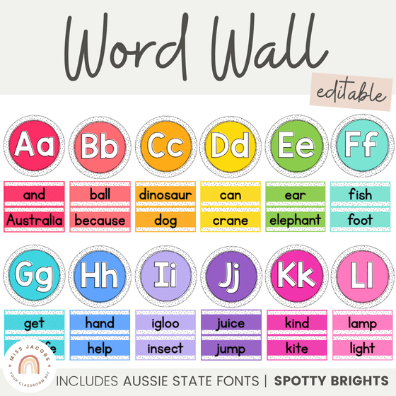 SPOTTY BRIGHTS | Alphabet Word Wall - Miss Jacobs Little Learners
