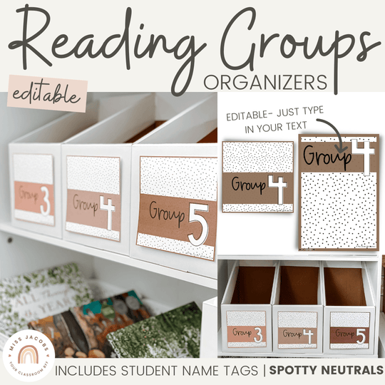 Spotty Neutrals Reading Groups Organizers | Ombre Neutrals Guided Reading Labels