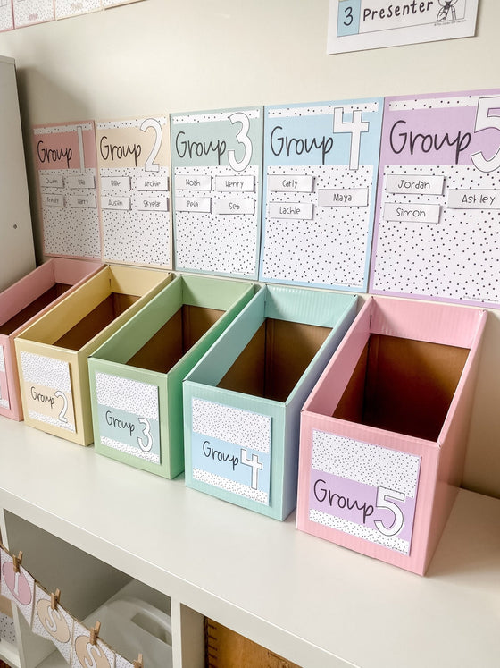 Spotty Pastels Reading Groups Organizers | Muted Rainbow Guided Reading Labels - Miss Jacobs Little Learners