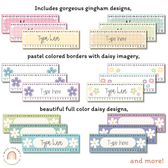 Student Desk Plates & Supply Labels | Daisy Gingham Pastels Classroom ...