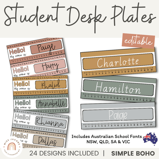 STUDENT NAME & GOALS PLATES | SIMPLE BOHO | EDITABLE - Miss Jacobs Little Learners
