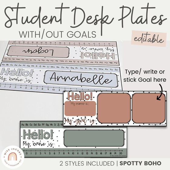 STUDENT NAME & GOALS PLATES | SPOTTY BOHO | EDITABLE - Miss Jacobs Little Learners