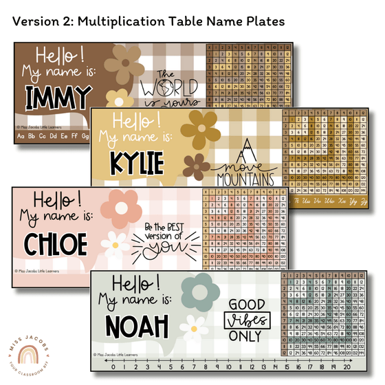 Student Name Tags & Goals Desk Plates | Alphabet & Numberline | Daisy Gingham | Editable - Miss Jacobs Little Learners