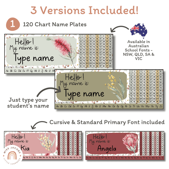 Student Name Tags & Goals Desk Plates | Australiana Classroom Decor | Flora and Fauna Theme | Editable - Miss Jacobs Little Learners