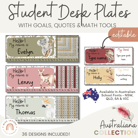 Student Desk Name Plate & Goals Mat - Australiana Decor