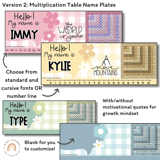 Student Name Tags & Goals Desk Plates | Daisy Gingham Pastels Classroom Decor | Editable - Miss Jacobs Little Learners