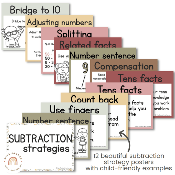 Subtraction Strategy Posters | Math Posters Bundle | Australiana Classroom Decor | Australian Flora and Fauna | Miss Jacobs Little Learners | Editable