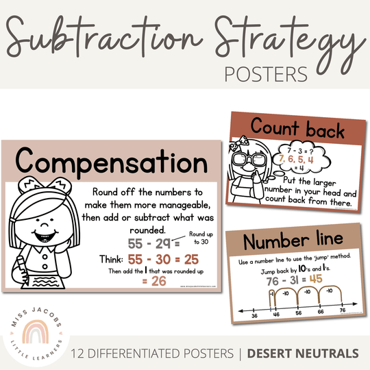 Subtraction Strategy Posters | DESERT NEUTRALS | Boho Vibes Classroom Decor