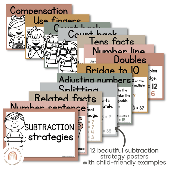 Subtraction Strategy Posters | Editable | Neutral Colour Palette - Miss Jacobs Little Learners