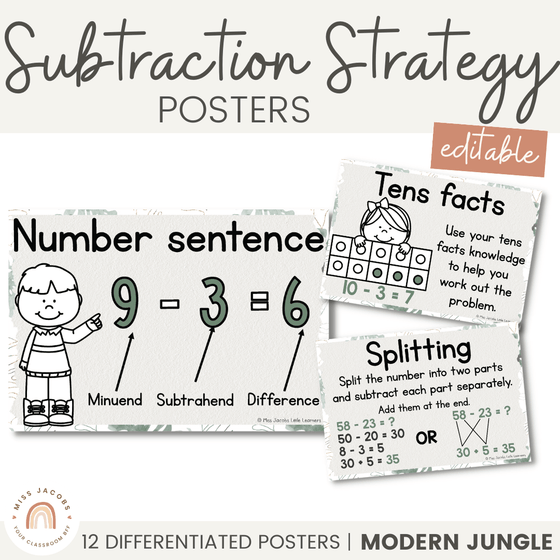Subtraction Strategy Posters | MODERN JUNGLE decor - Miss Jacobs Little Learners