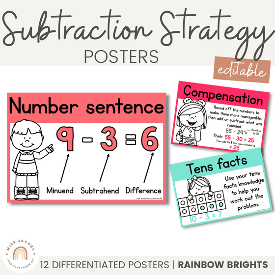 SUBTRACTION STRATEGY POSTERS | RAINBOW BRIGHTS - Miss Jacobs Little Learners