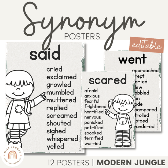 Synonym Posters | MODERN JUNGLE decor - Miss Jacobs Little Learners