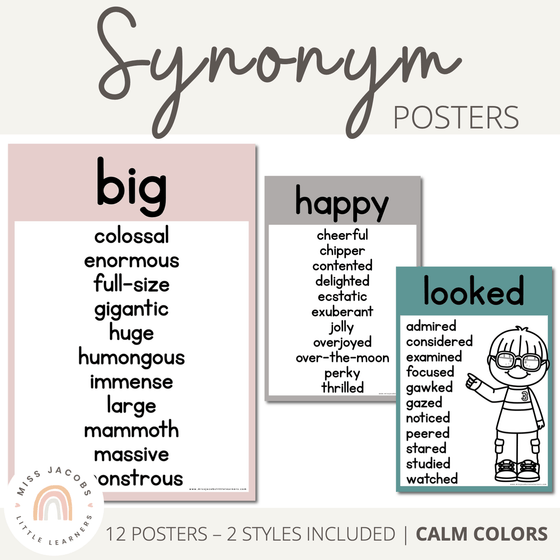 Synonym Posters | MODERN RAINBOW Color Palette | Calm Colors Decor - Miss Jacobs Little Learners