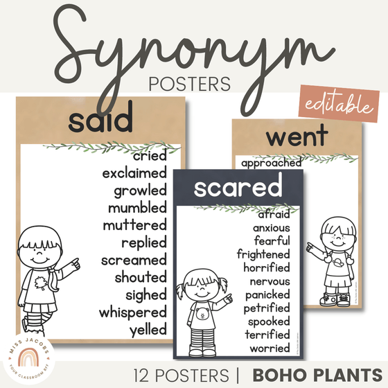 Synonym Posters | Rustic BOHO PLANTS decor - Miss Jacobs Little Learners