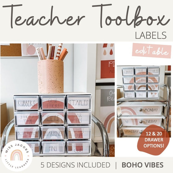 Teacher Toolbox Labels | Earthy Rainbow Theme - Miss Jacobs Little Learners
