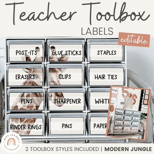 Teacher Toolbox Labels - Modern Jungle Classroom Decor