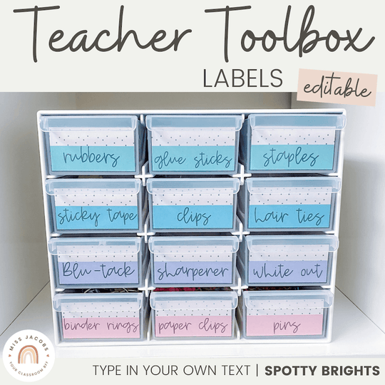 Teacher Toolbox Labels - Spotty Bright Decor