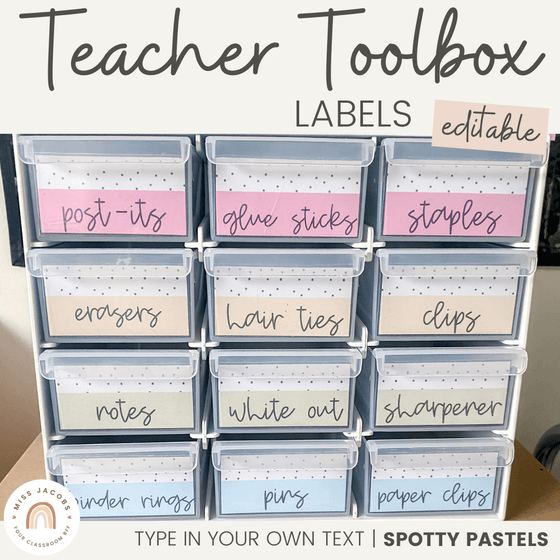 Teacher Toolbox Labels | SPOTTY PASTELS | Editable - Miss Jacobs Little Learners