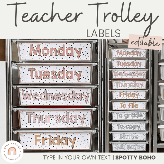 Teacher Trolley Labels | SPOTTY BOHO | EDITABLE - Miss Jacobs Little Learners