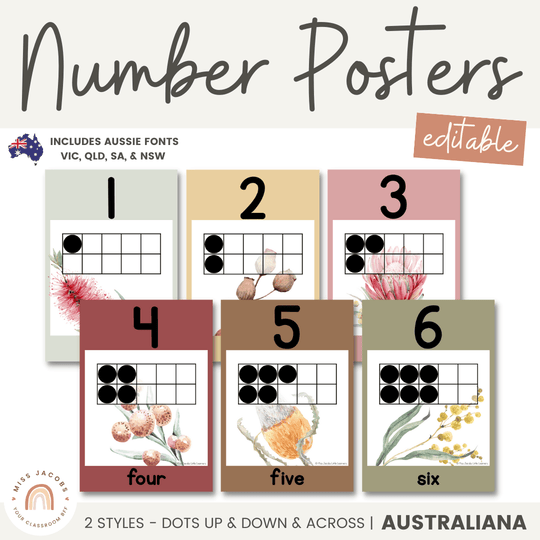 Number Posters with Ten Frames - Australiana Classroom Decor