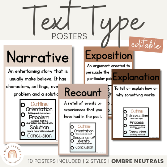 Text Type Posters | Ombre Neutral English Classroom Decor