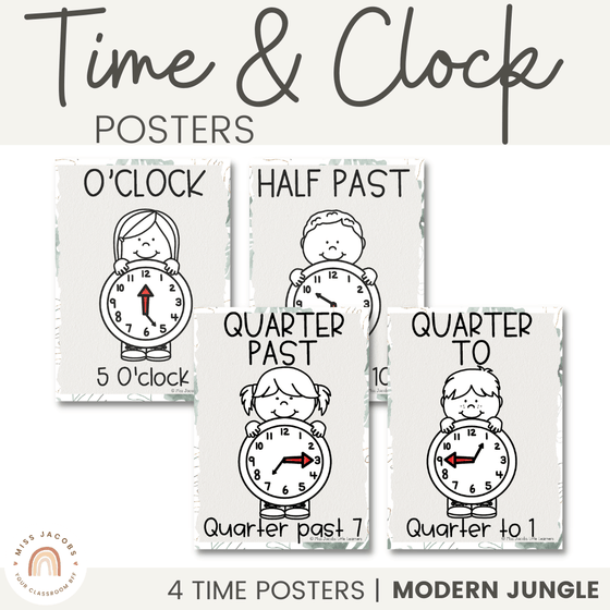 Time and Clock Posters | MODERN JUNGLE decor - Miss Jacobs Little Learners