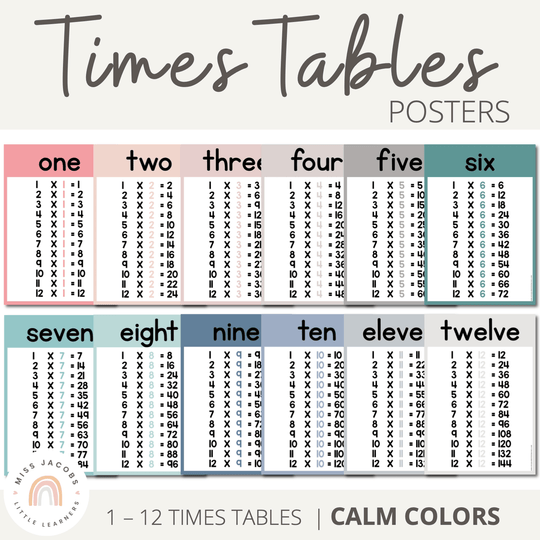 Times Table Chart - Rainbow Calm Colors