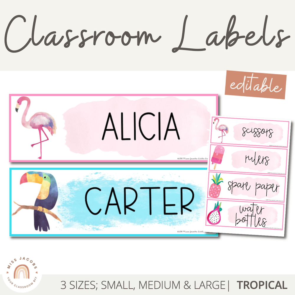 tropical-classroom-labels-and-student-name-plates-editable for Free Printable Cactus Name Tags Tropical Classroom Labels and Student Name Plates | Editable for Free Printable Cactus Name Tags
