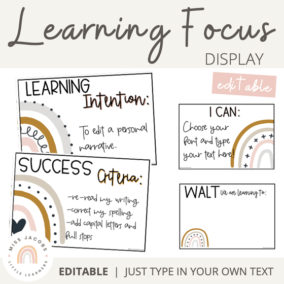 Visible Learning Display | Boho Rainbow Learning Intentions | Neutral Rainbow - Miss Jacobs Little Learners